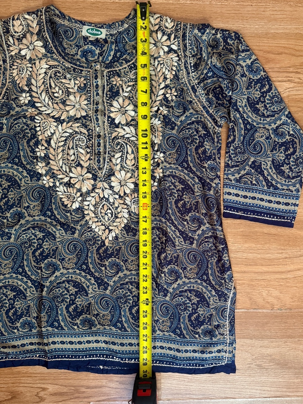 Dolma Embroidered Silk Tunic Top Navy - Picture 7 of 10